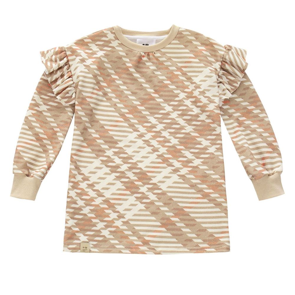 Omamimini Girls Plaid Ruffle Terry Dress